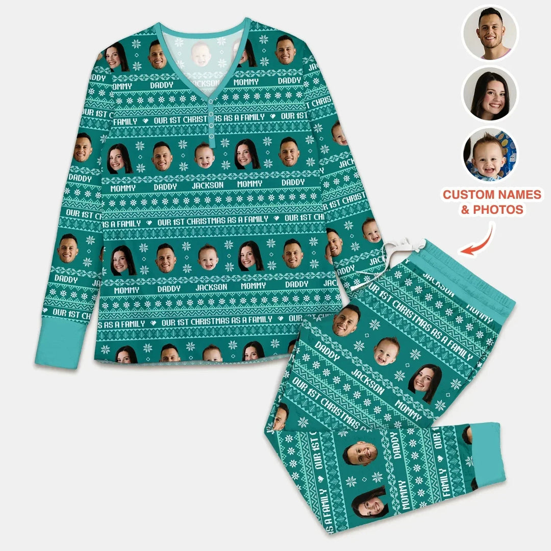 Custom Photo Our 1st Christmas as a Family Women Pajama Set , Custom Photo Our 1st Christmas as a Family Women Pajama Set - Only Shirt / S