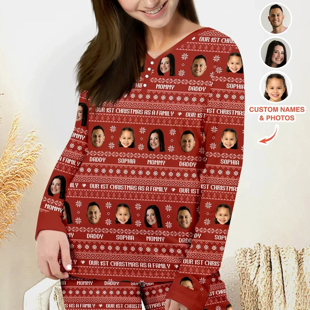 Custom Photo Our 1st Christmas as a Family Women Pajama Set , Custom Photo Our 1st Christmas as a Family Women Pajama Set - Only Shirt / S