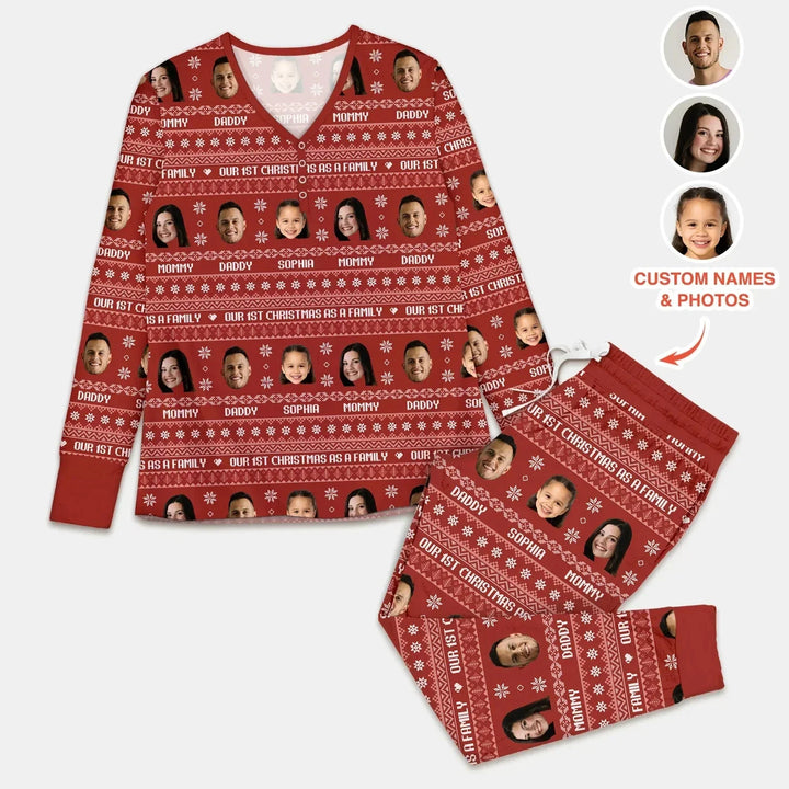 Custom Photo Our 1st Christmas as a Family Women Pajama Set , Custom Photo Our 1st Christmas as a Family Women Pajama Set - Only Shirt / S