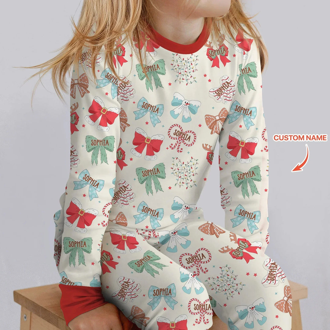Custom Retro Bowl Christmas Two Piece Long Sleeve Pajama Set , Custom Retro Bowl Christmas Two Piece Long Sleeve Pajama Set - 12-18M
