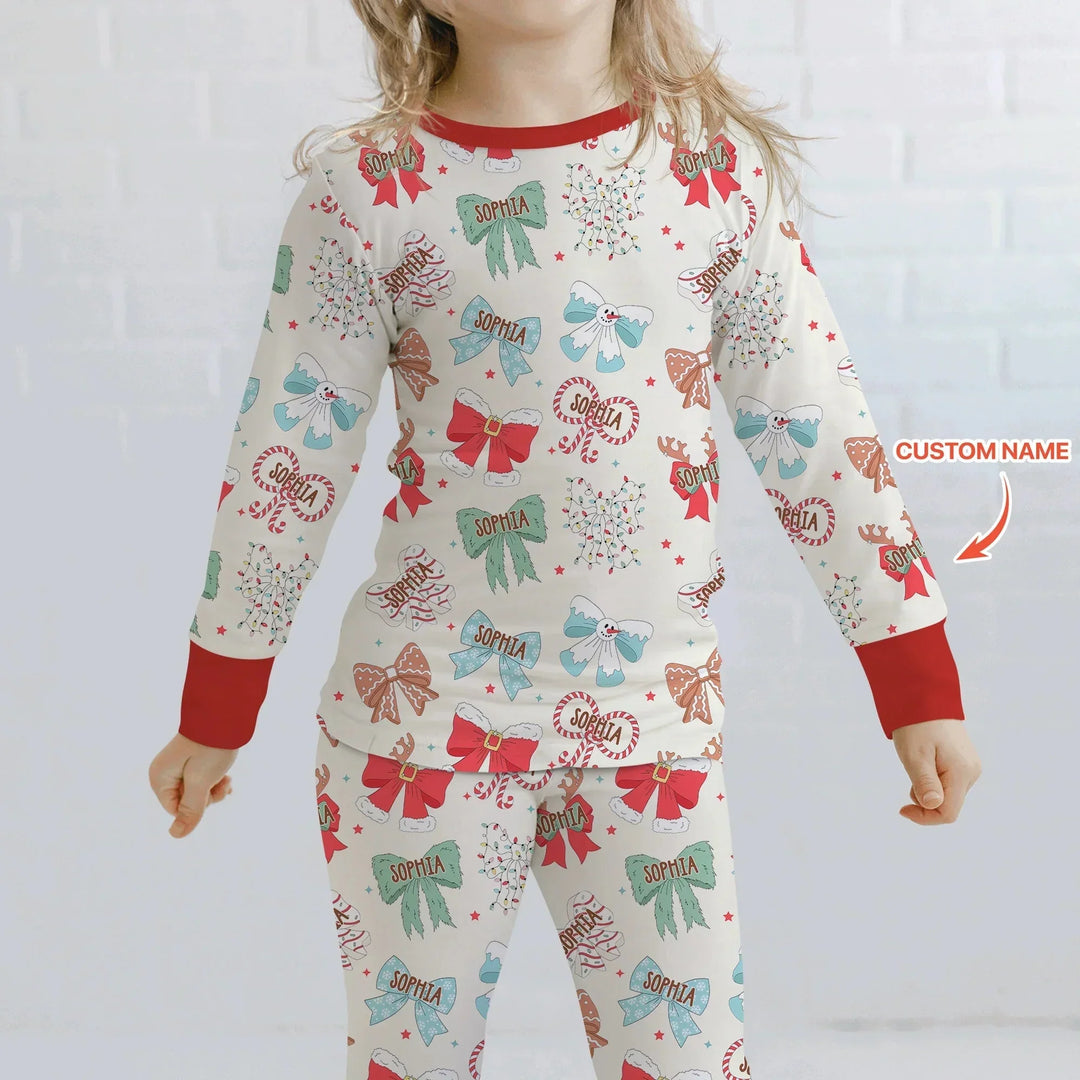 Custom Retro Bowl Christmas Two Piece Long Sleeve Pajama Set , Custom Retro Bowl Christmas Two Piece Long Sleeve Pajama Set - 12-18M