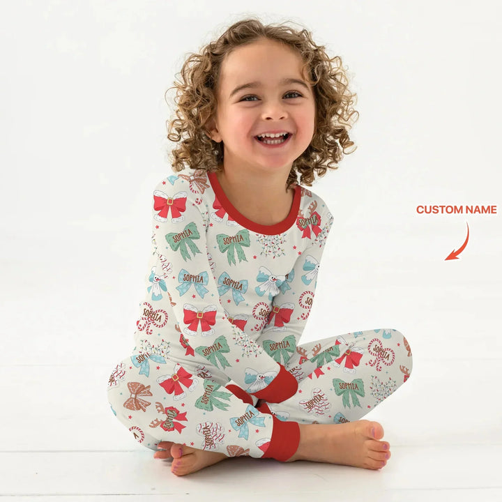 Custom Retro Bowl Christmas Two Piece Long Sleeve Pajama Set , Custom Retro Bowl Christmas Two Piece Long Sleeve Pajama Set - 12-18M