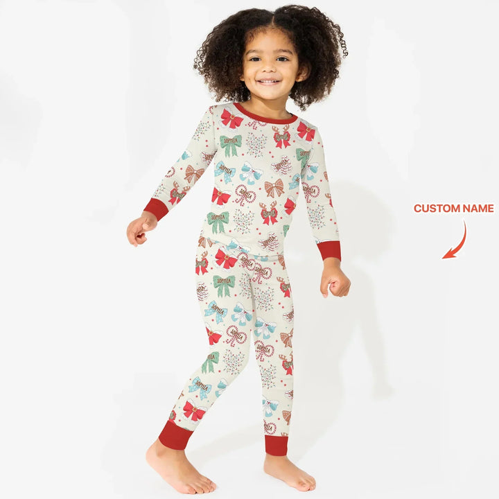 Custom Retro Bowl Christmas Two Piece Long Sleeve Pajama Set , Custom Retro Bowl Christmas Two Piece Long Sleeve Pajama Set - 12-18M