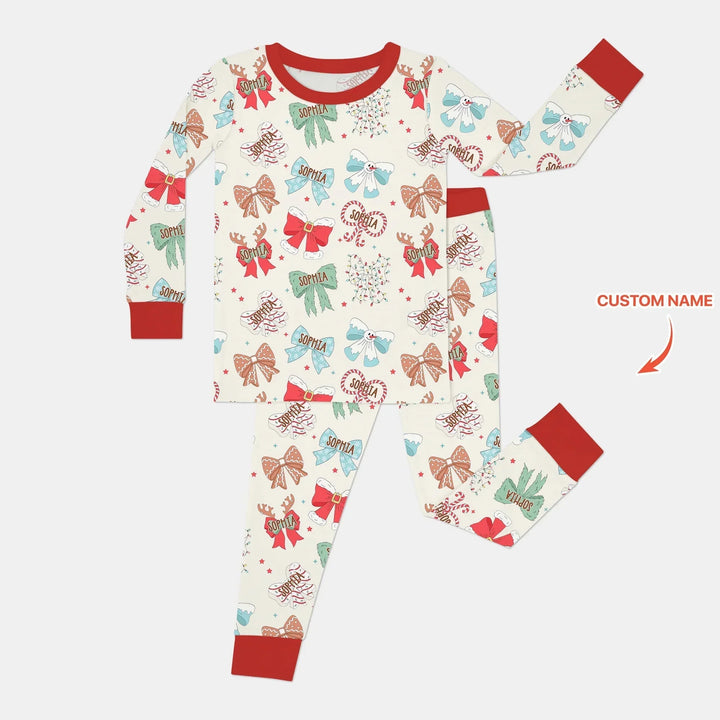 Custom Retro Bowl Christmas Two Piece Long Sleeve Pajama Set , Custom Retro Bowl Christmas Two Piece Long Sleeve Pajama Set - 12-18M
