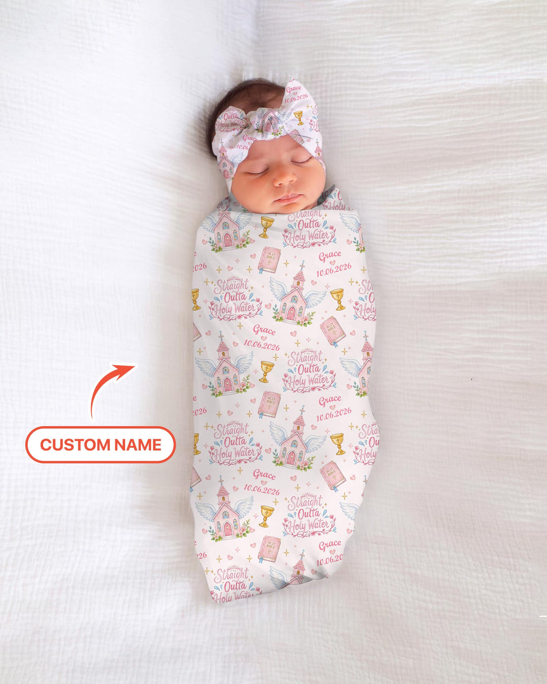 Custom Name Baptism Christening Straight Outta Holy Water Swaddle Blanket