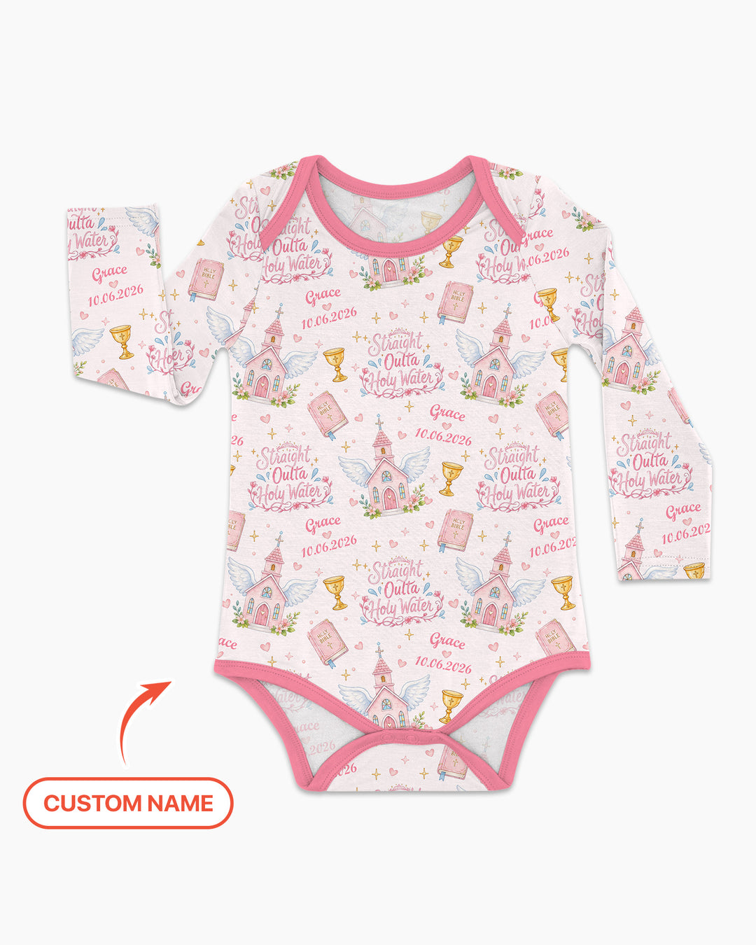 Custom Name Baptism Christening Straight Outta Holy Water Bamboo Bodysuit