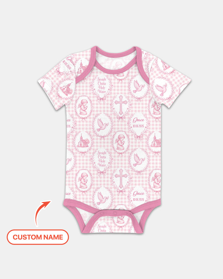 Custom Name Baptism Straight Outta Holy Water Bamboo Bodysuit