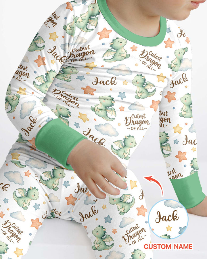 Custom Name Cutest Dragon Of All Bamboo Two Piece Long Sleeve Pajama Set