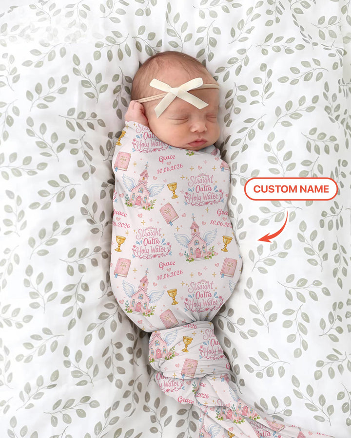 Custom Name Baptism Christening Straight Outta Holy Water Swaddle Blanket