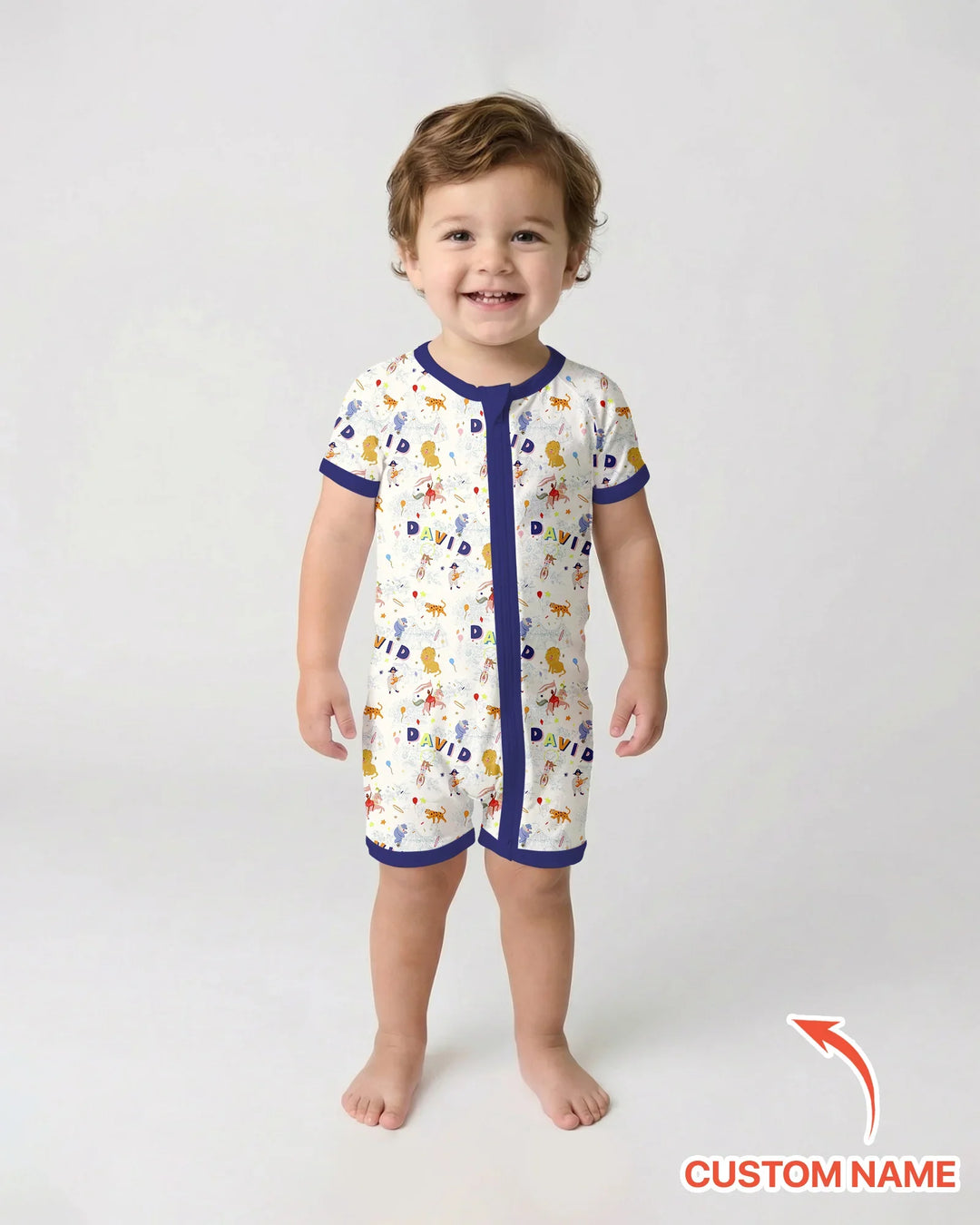 Custom Name Circus Toile Bamboo Shorty Zippy