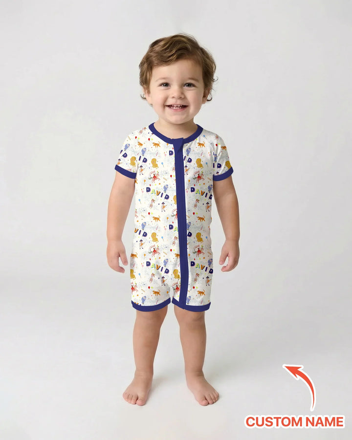 Custom Name Circus Toile Bamboo Shorty Zippy