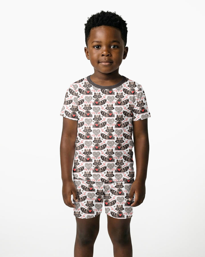 Valentine Racoon Bamboo Two Piece Short Sleeve Shorts Pajama Set