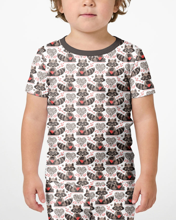 Valentine Racoon Bamboo Two Piece Short Sleeve Shorts Pajama Set