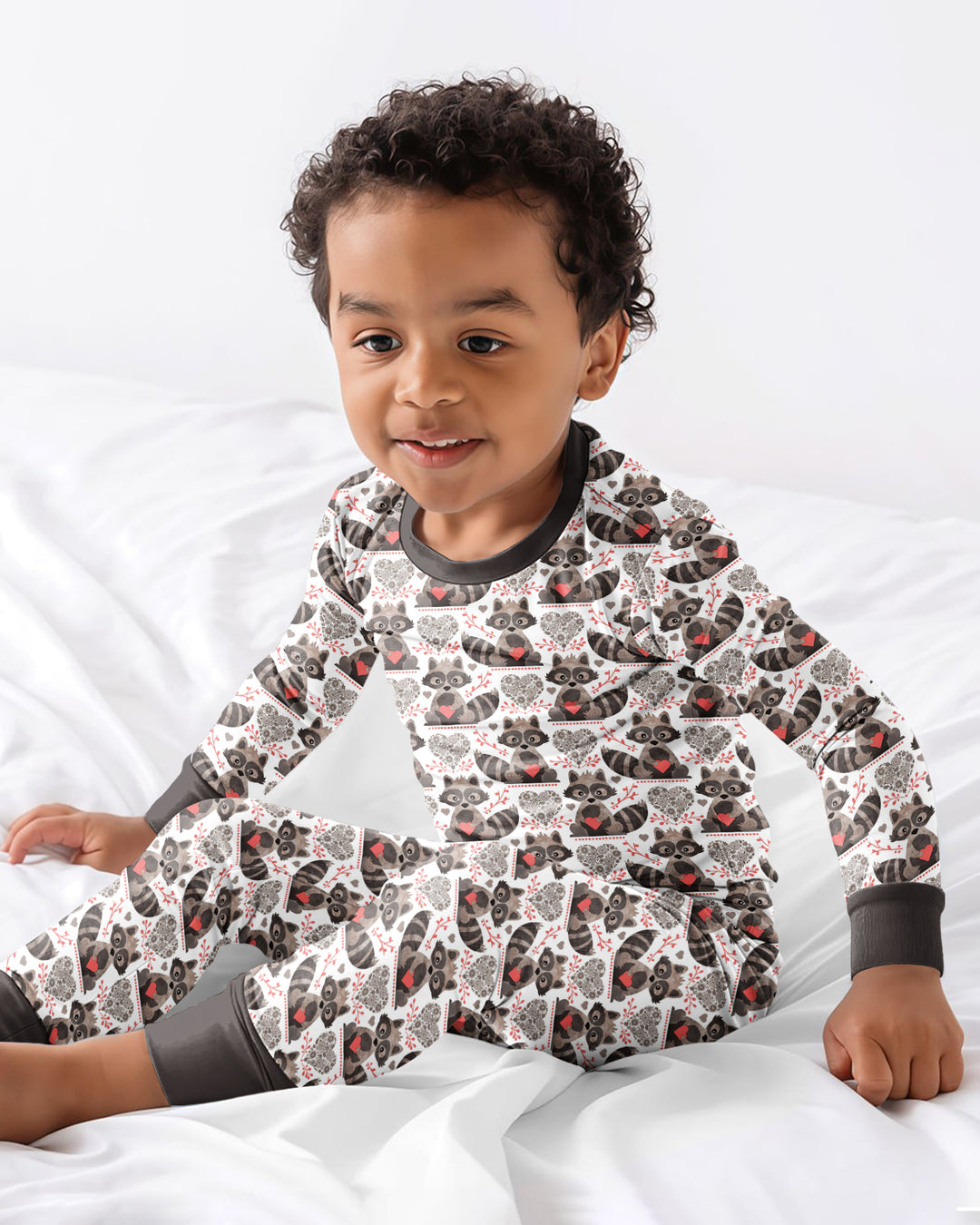 Valentine Raccoon Bamboo Two Piece Long Sleeve Pajama Set
