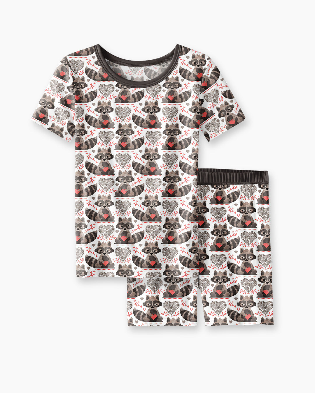Valentine Racoon Bamboo Two Piece Short Sleeve Shorts Pajama Set