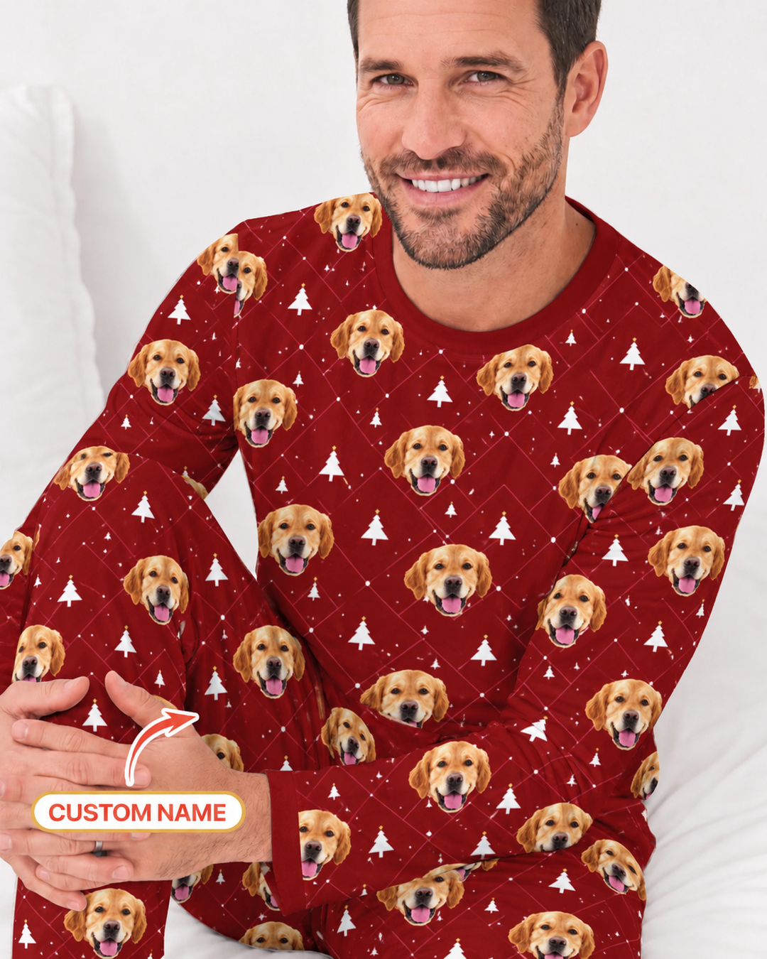Custom Photo With Christmas Pattern Pajamas Bamboo Men's Pajama Set