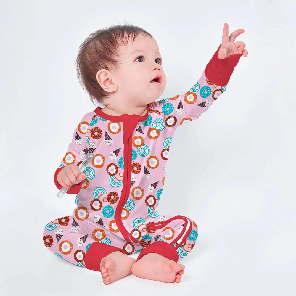 Delicious Donuts Convertible Zippered Romper , Delicious Donuts Convertible Zippered Romper - Newborn