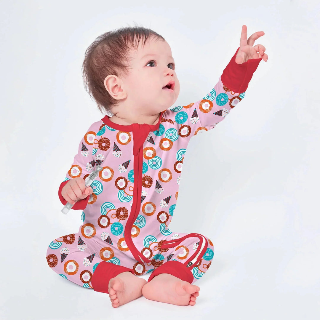 Delicious Donuts Convertible Zippered Romper , Delicious Donuts Convertible Zippered Romper - Newborn