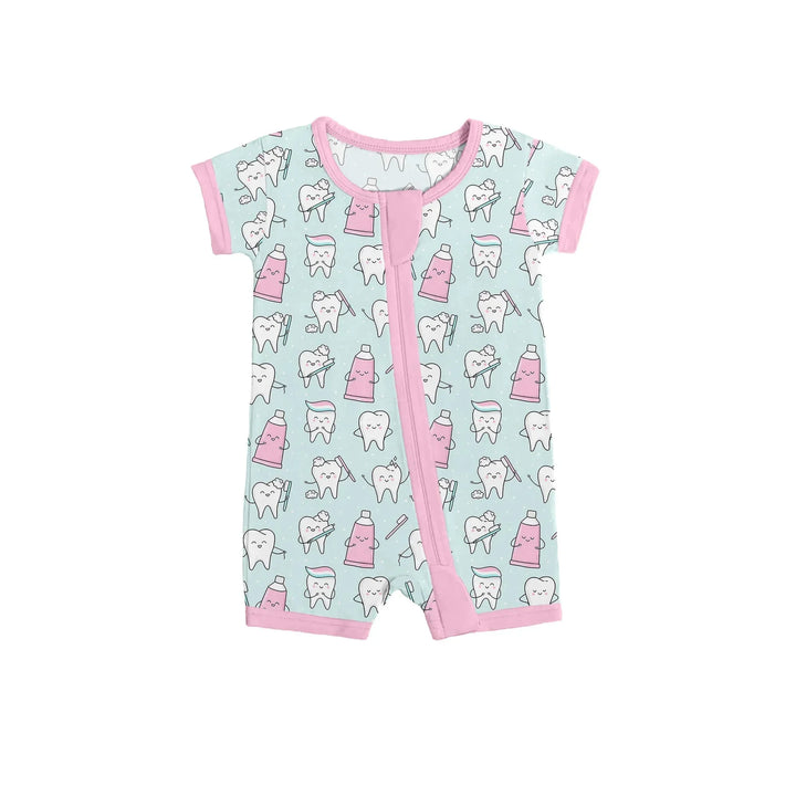 Dental Shorty Zippered Romper , Dental Shorty Zippered Romper - 0-3M
