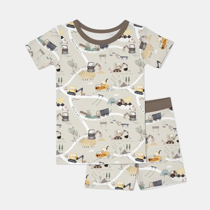 Diggers Route Map Two Piece Short Sleeve Shorts Pajama Set , Diggers Route Map Two Piece Short Sleeve Shorts Pajama Set - 12-18M