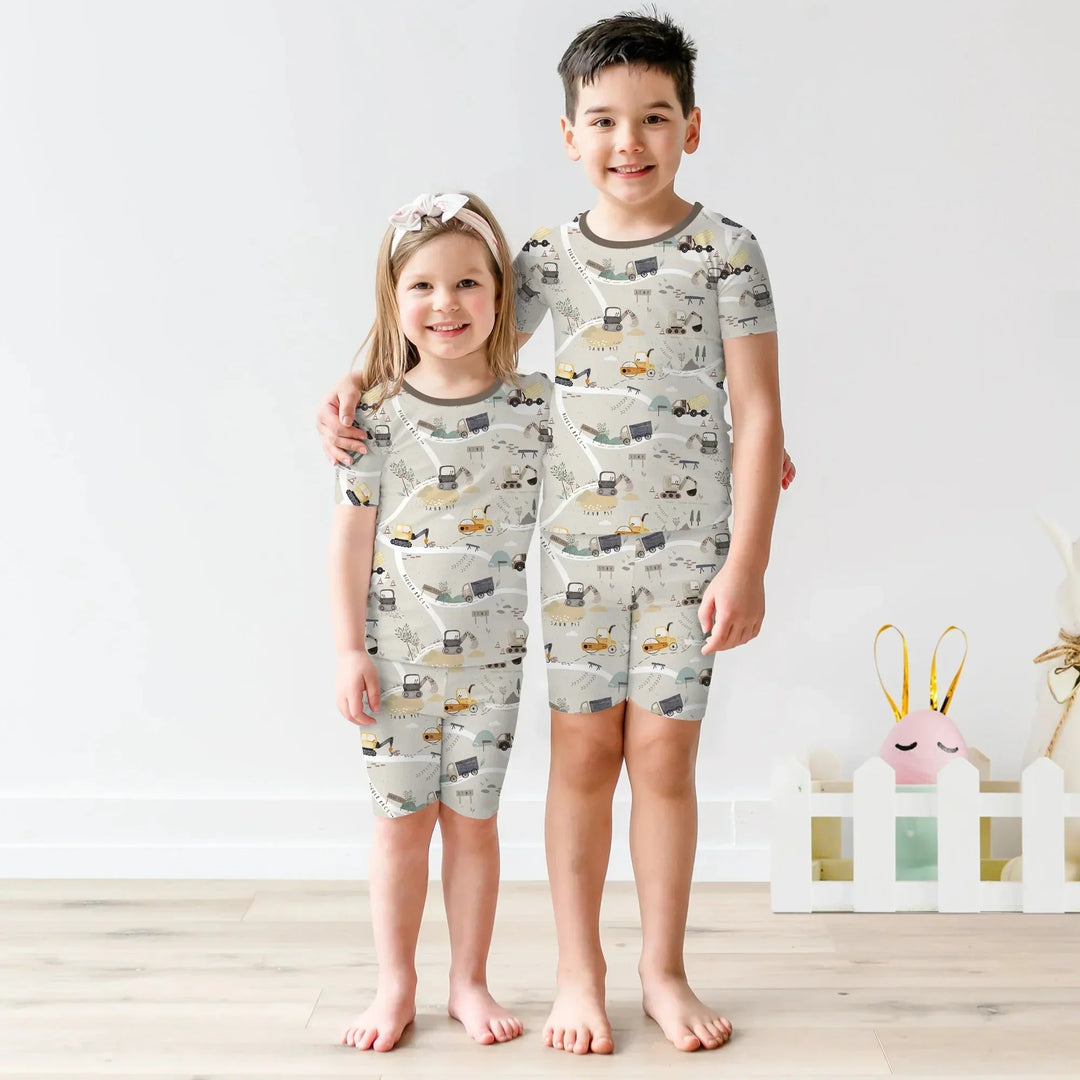 Diggers Route Map Two Piece Short Sleeve Shorts Pajama Set , Diggers Route Map Two Piece Short Sleeve Shorts Pajama Set - 12-18M