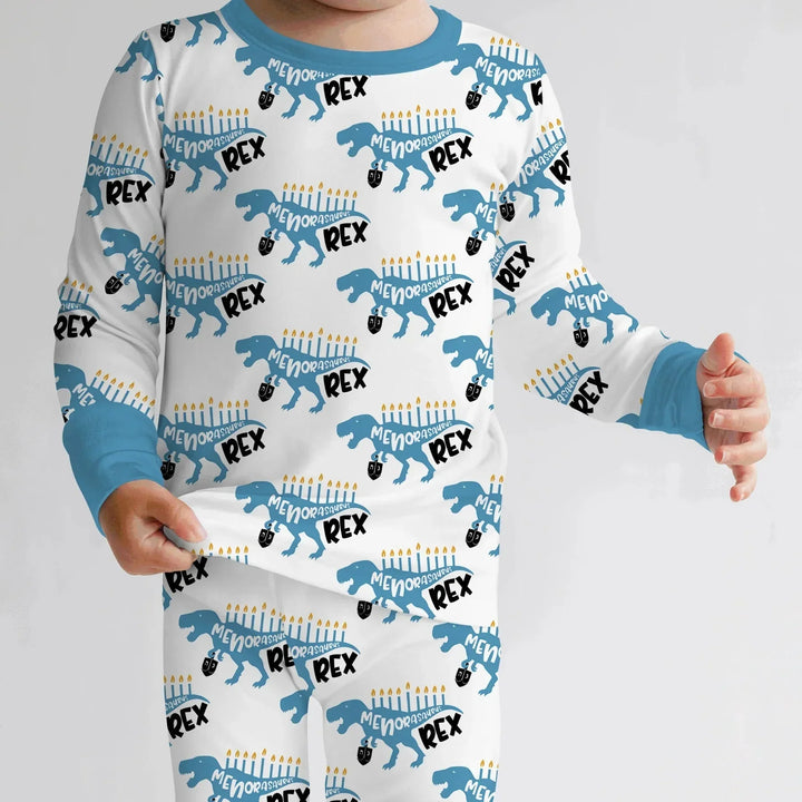 Dinosaur Hanukkah Boy Two Piece Long Sleeve Pajama Set , Dinosaur Hanukkah Boy Two Piece Long Sleeve Pajama Set - 12-18M