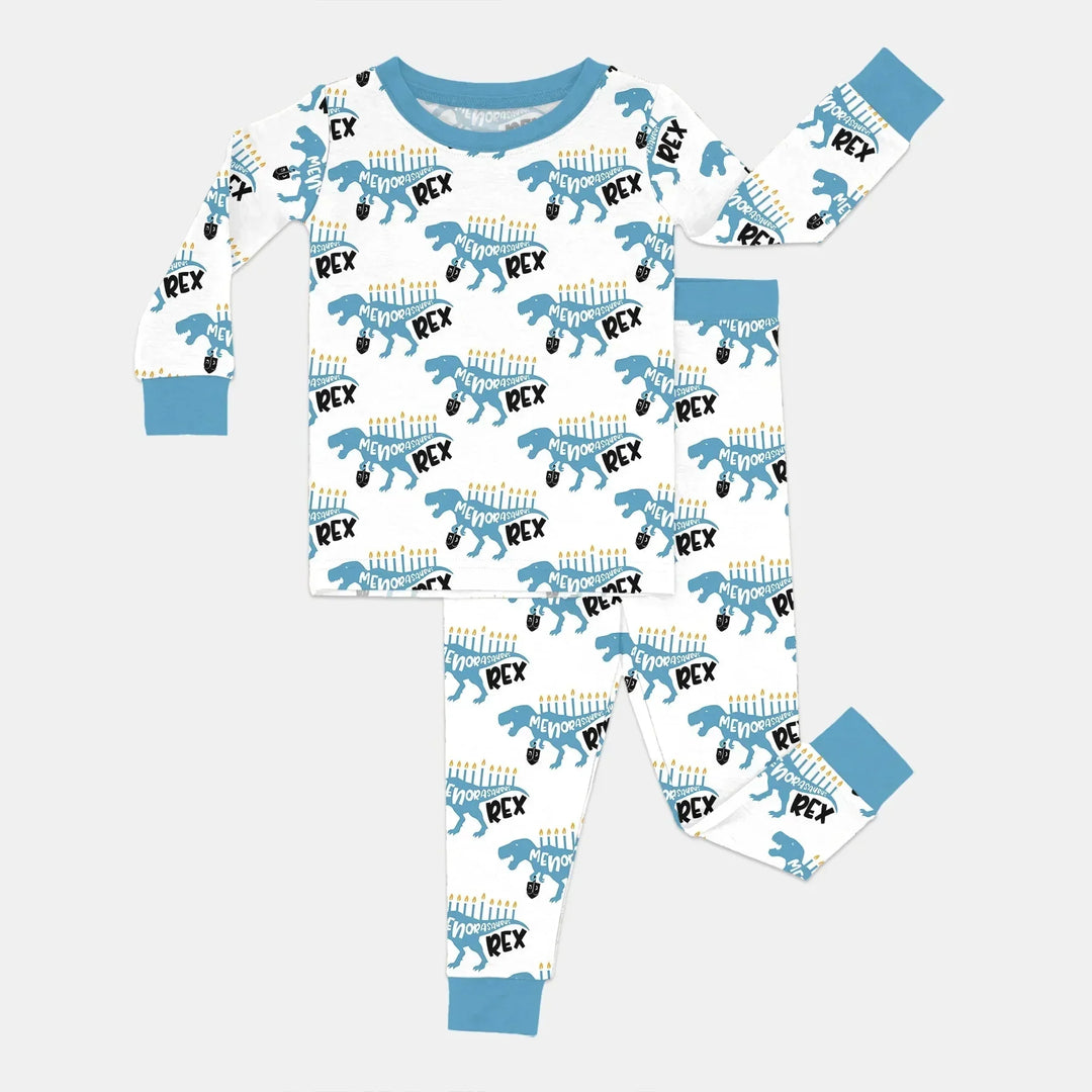 Dinosaur Hanukkah Boy Two Piece Long Sleeve Pajama Set , Dinosaur Hanukkah Boy Two Piece Long Sleeve Pajama Set - 12-18M