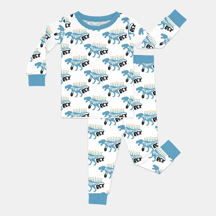 Dinosaur Hanukkah Boy Two Piece Long Sleeve Pajama Set , Dinosaur Hanukkah Boy Two Piece Long Sleeve Pajama Set - 12-18M