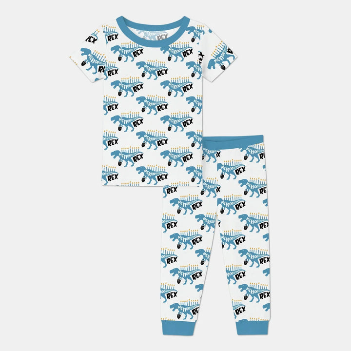 Dinosaur Hanukkah Boy Two Piece Short Sleeve Pajama Set , Dinosaur Hanukkah Boy Two Piece Short Sleeve Pajama Set - 12-18M