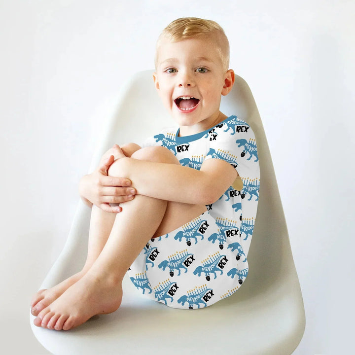 Dinosaur Hanukkah Boy Two Piece Short Sleeve Shorts Pajama Set , Dinosaur Hanukkah Boy Two Piece Short Sleeve Shorts Pajama Set - 12-18M