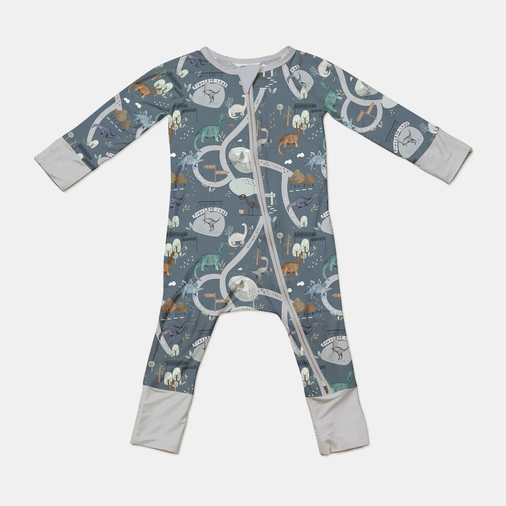 Dinosaur Route Map Convertible Zippered Romper , Dinosaur Route Map Convertible Zippered Romper - 0-3M