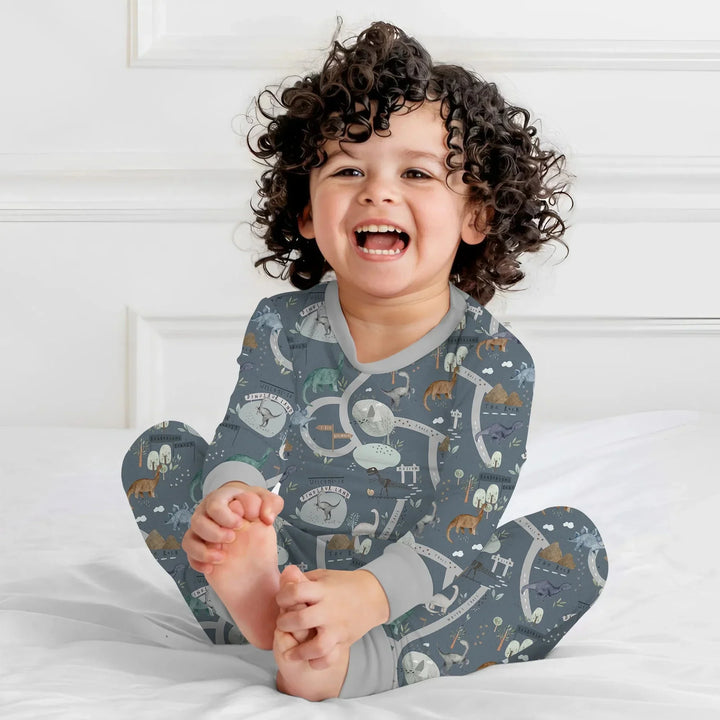 Dinosaur Route Map Two Piece Long Sleeve Pajama Set , Dinosaur Route Map Two Piece Long Sleeve Pajama Set - 12-18M