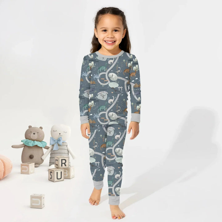 Dinosaur Route Map Two Piece Long Sleeve Pajama Set , Dinosaur Route Map Two Piece Long Sleeve Pajama Set - 12-18M