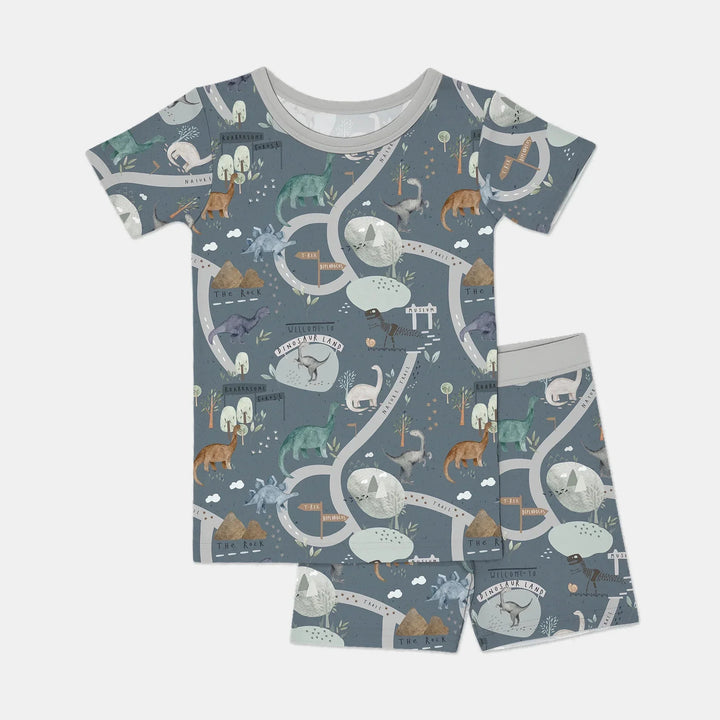 Dinosaur Route Map Two Piece Short Sleeve Shorts Pajama Set , Dinosaur Route Map Two Piece Short Sleeve Shorts Pajama Set - 12-18M
