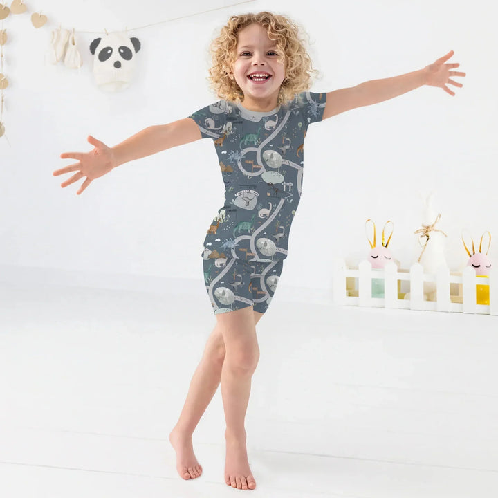 Dinosaur Route Map Two Piece Short Sleeve Shorts Pajama Set , Dinosaur Route Map Two Piece Short Sleeve Shorts Pajama Set - 12-18M