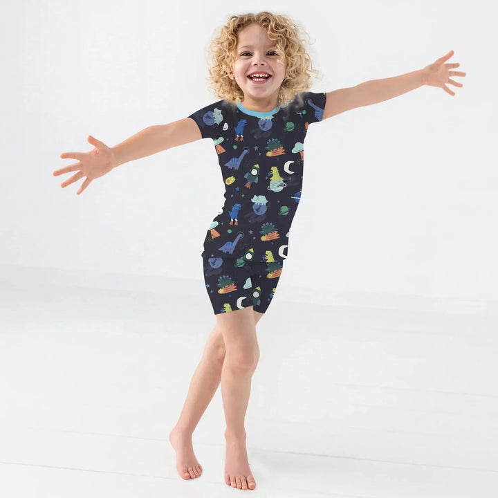 Dinosaurs Astronauts Short Sleeve Shorts Pajama Set , Dinosaurs Astronauts Short Sleeve Shorts Pajama Set - 12-18M