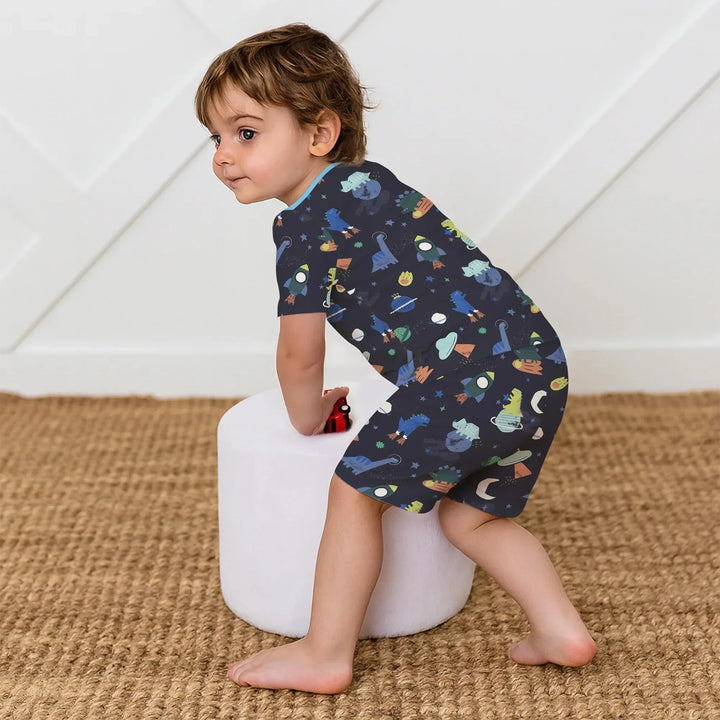Dinosaurs Astronauts Short Sleeve Shorts Pajama Set , Dinosaurs Astronauts Short Sleeve Shorts Pajama Set - 12-18M