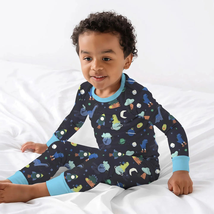 Dinosaurs Astronauts Two Piece Long Sleeve Pajama Set , Dinosaurs Astronauts Two Piece Long Sleeve Pajama Set - 12-18M