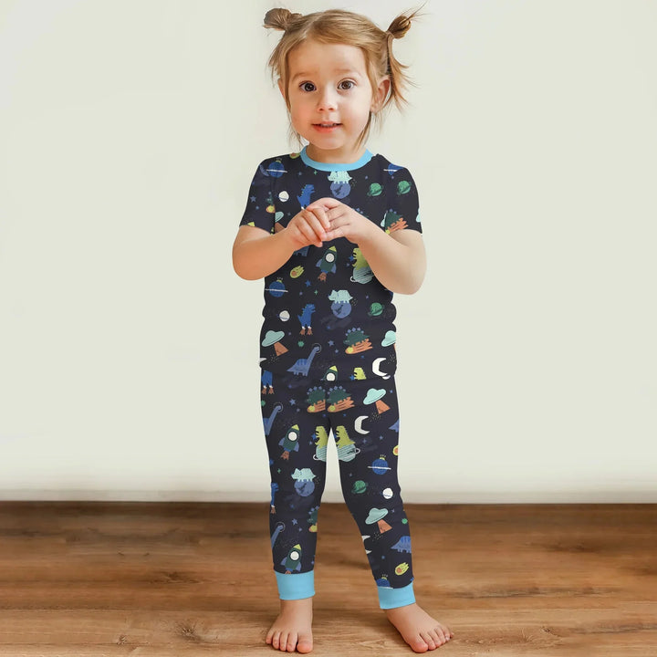 Dinosaurs Astronauts Two Piece Short Sleeve Pajama Set , Dinosaurs Astronauts Two Piece Short Sleeve Pajama Set - 12-18M