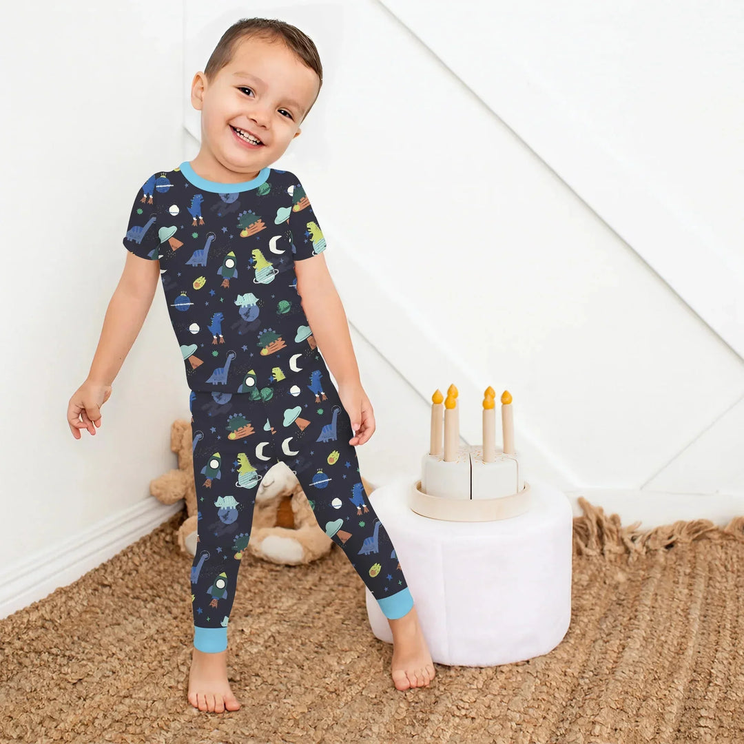 Dinosaurs Astronauts Two Piece Short Sleeve Pajama Set , Dinosaurs Astronauts Two Piece Short Sleeve Pajama Set - 12-18M