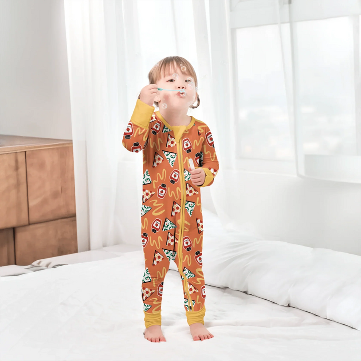 Doodle Pizza Convertible Zippered Romper , Doodle Pizza Convertible Zippered Romper - Newborn