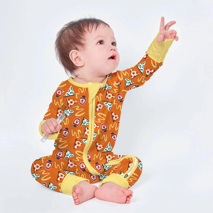 Doodle Pizza Convertible Zippered Romper , Doodle Pizza Convertible Zippered Romper - Newborn