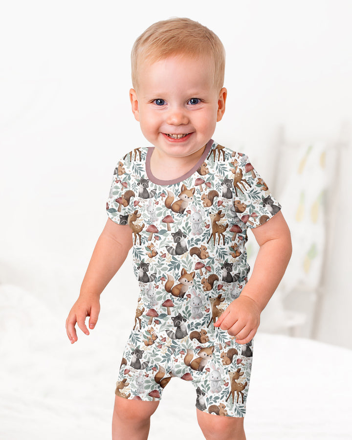 Whimsical Woodland Friends Bamboo Two Piece Short Sleeve Shorts Pajama Set