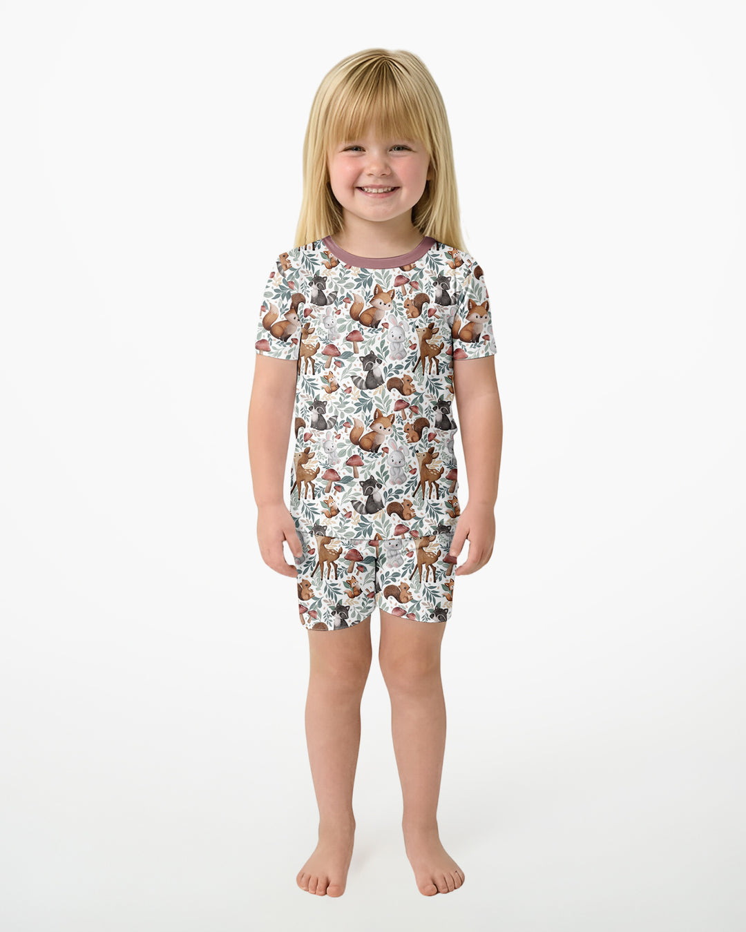 Whimsical Woodland Friends Bamboo Two Piece Short Sleeve Shorts Pajama Set
