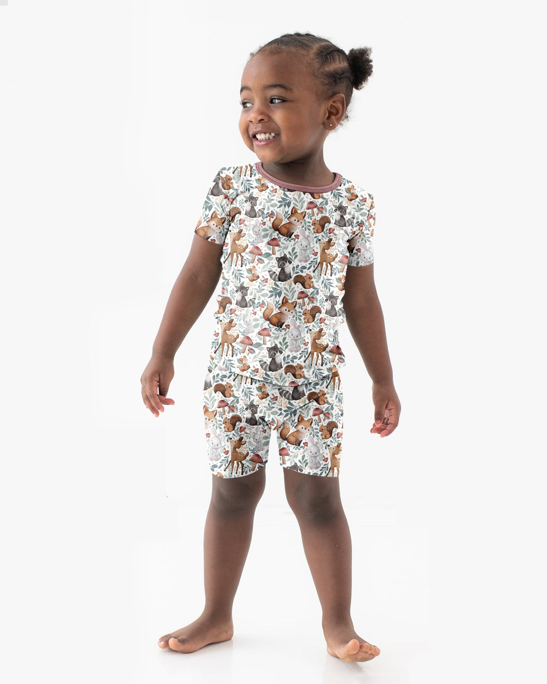Whimsical Woodland Friends Bamboo Two Piece Short Sleeve Shorts Pajama Set