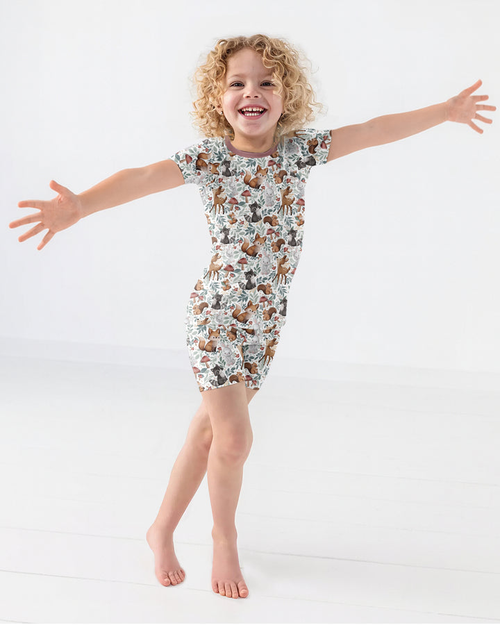 Whimsical Woodland Friends Bamboo Two Piece Short Sleeve Shorts Pajama Set
