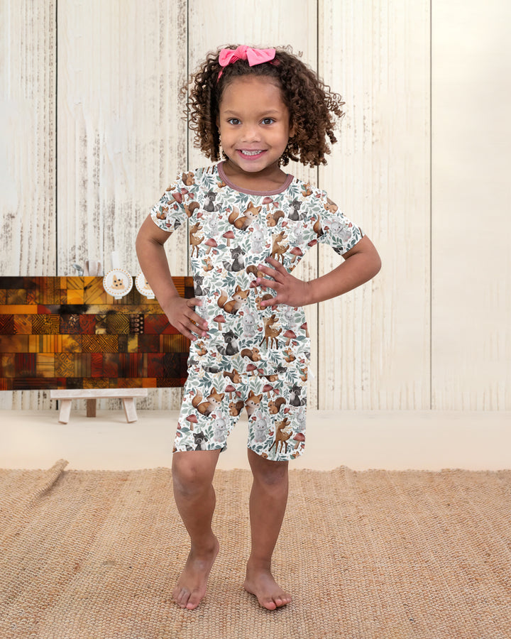 Whimsical Woodland Friends Bamboo Two Piece Short Sleeve Shorts Pajama Set