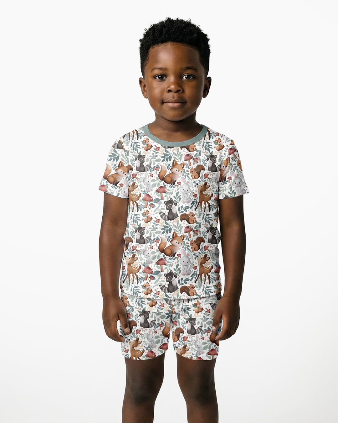 Whimsical Woodland Friends Bamboo Two Piece Short Sleeve Shorts Pajama Set