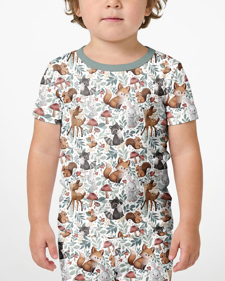 Whimsical Woodland Friends Bamboo Two Piece Short Sleeve Shorts Pajama Set