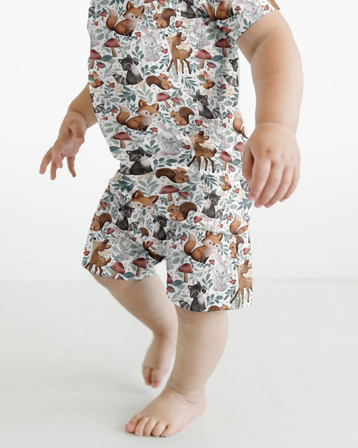 Whimsical Woodland Friends Bamboo Two Piece Short Sleeve Shorts Pajama Set